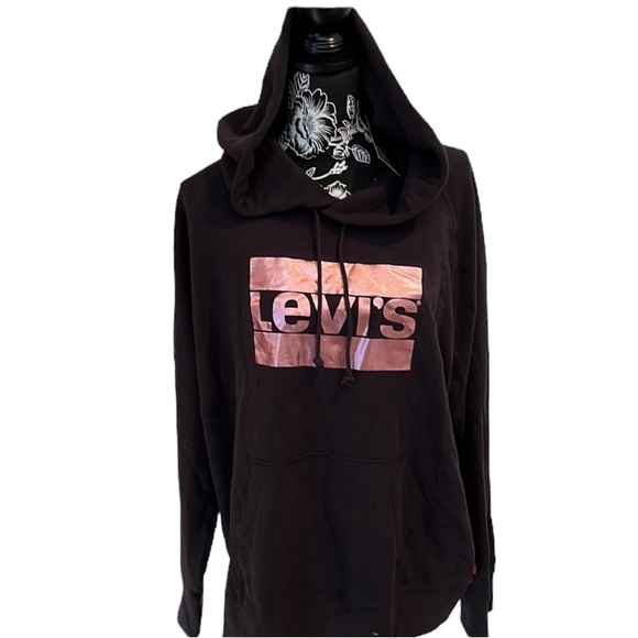 LEVI’S size XXL black hooded sweatshirt with Rose gold metallic LEVI’S print NWT - Picture 1 of 13